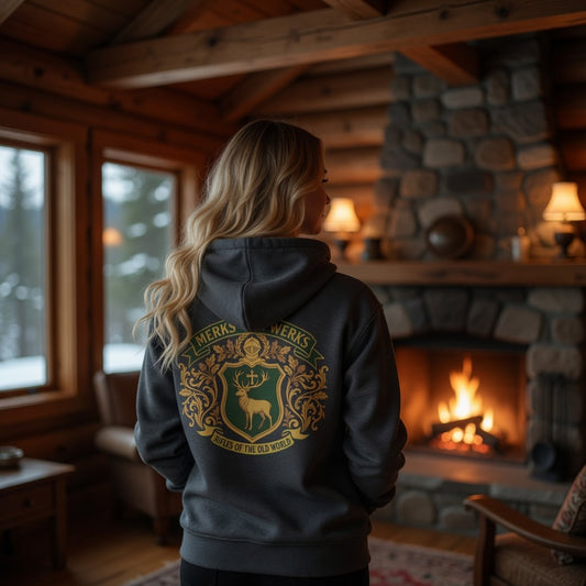 Crest Hoodie - Merks Werks Stag Shield Graphic Hooded Sweatshirt