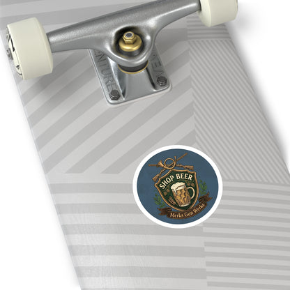 Round Sticker — 'Shop Beer' Brew & Guns Emblem (Indoor/Outdoor)