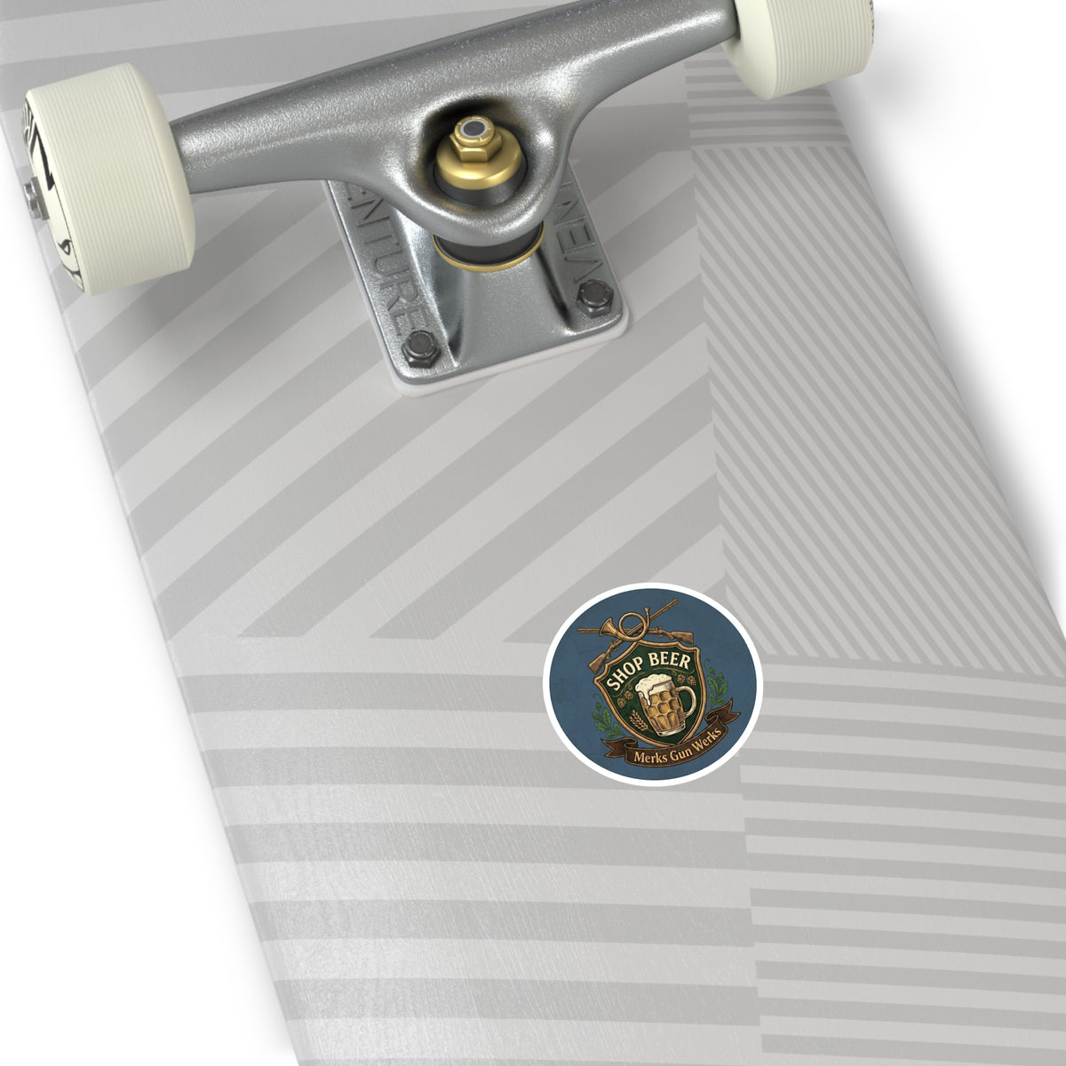 Round Sticker — 'Shop Beer' Brew & Guns Emblem (Indoor/Outdoor)