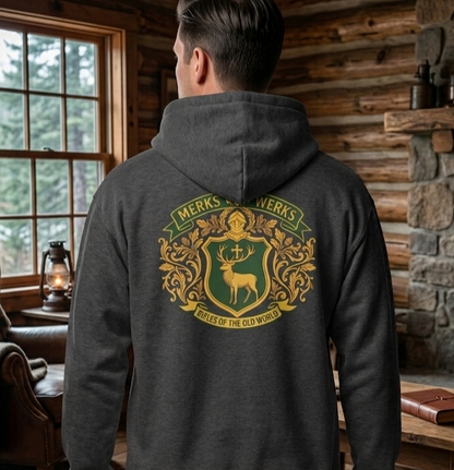 Crest Hoodie - Merks Werks Stag Shield Graphic Hooded Sweatshirt