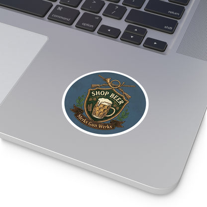 Round Sticker — 'Shop Beer' Brew & Guns Emblem (Indoor/Outdoor)